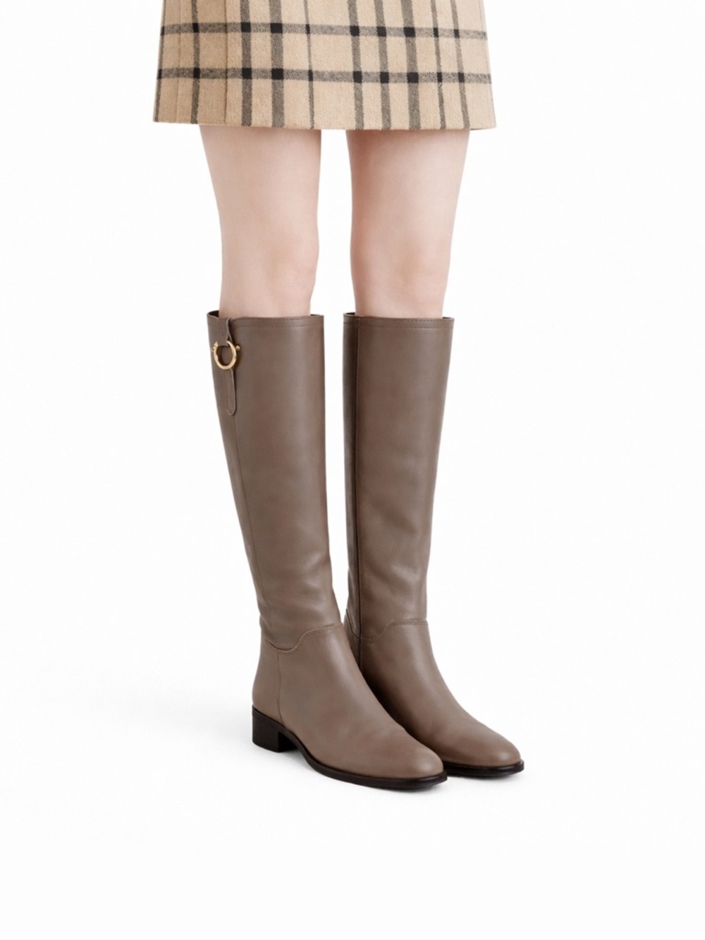 Size 9 Salvatore Ferragamo Women’s Fersea Gancini Grey Leather Riding Boots Knee